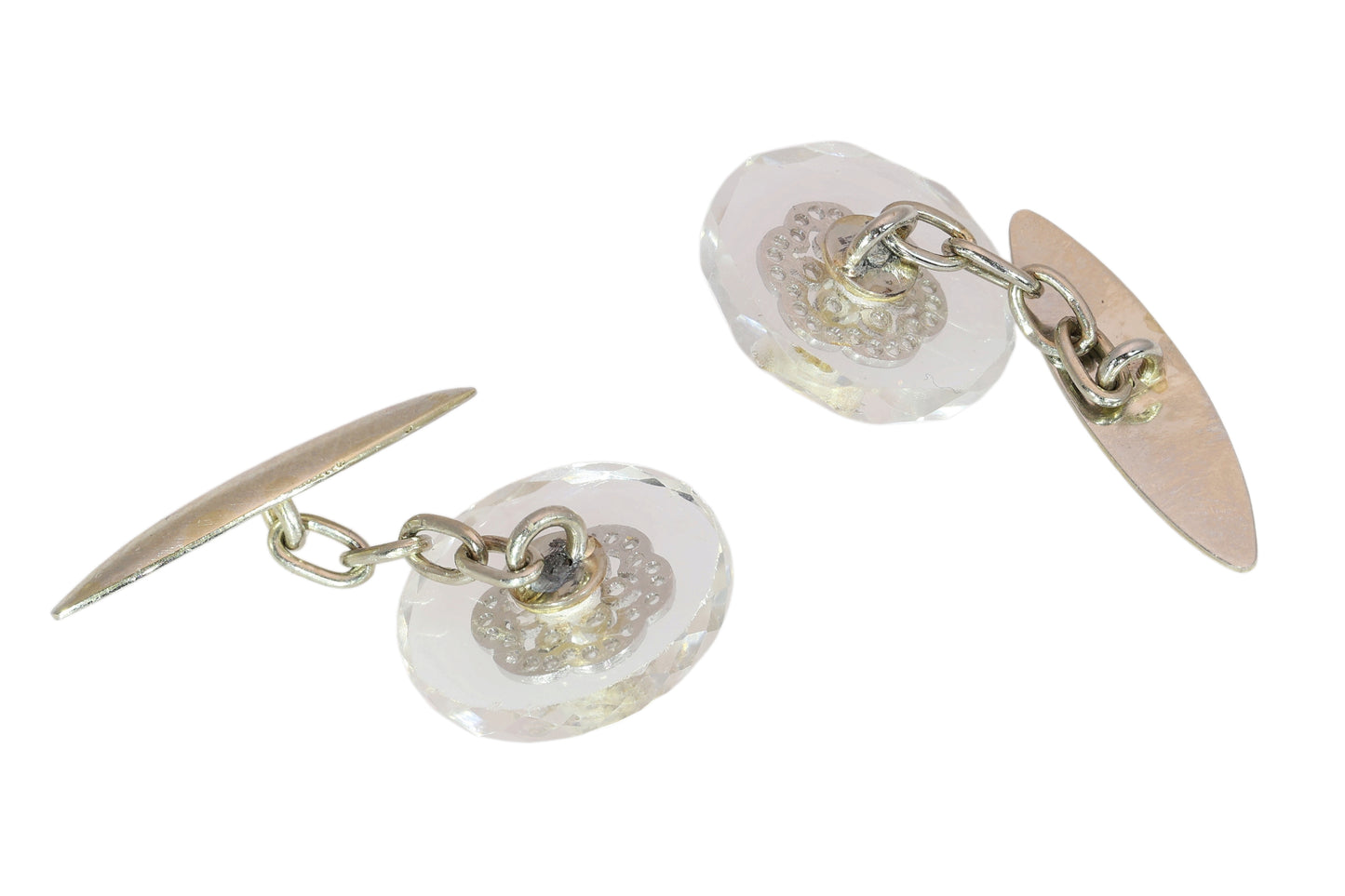Art Deco Rock Crystal and Rose Cut Diamond Cufflinks, circa 1920