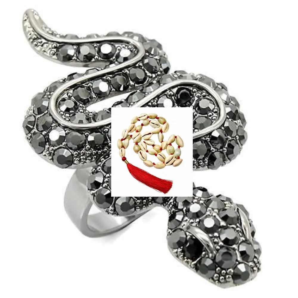 0W282 - Ruthenium Brass Ring with Top Grade Crystal in Jet