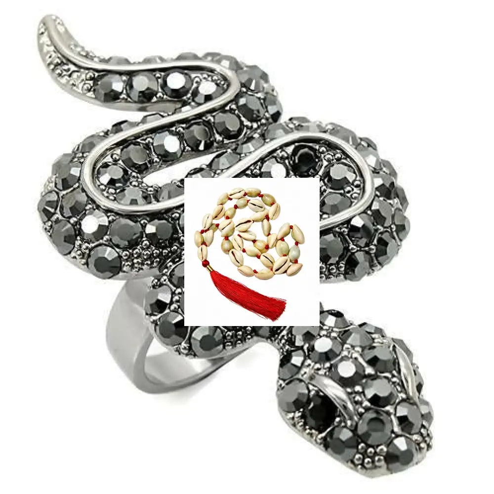 0W282 - Ruthenium Brass Ring with Top Grade Crystal in Jet