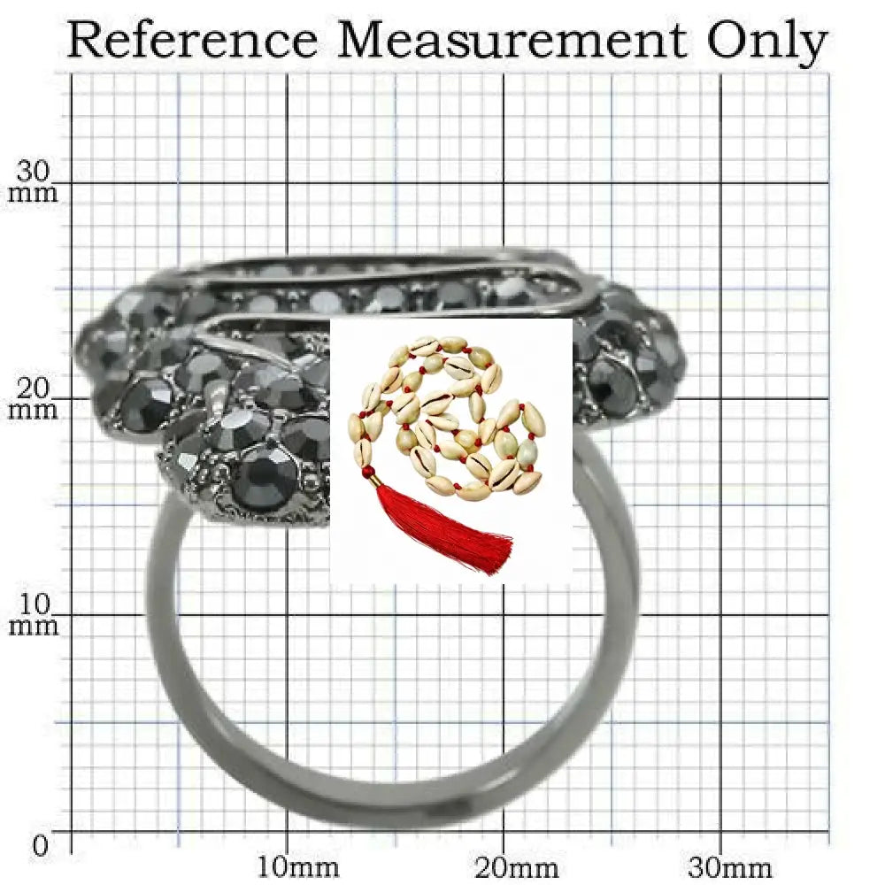 0W282 - Ruthenium Brass Ring with Top Grade Crystal in Jet