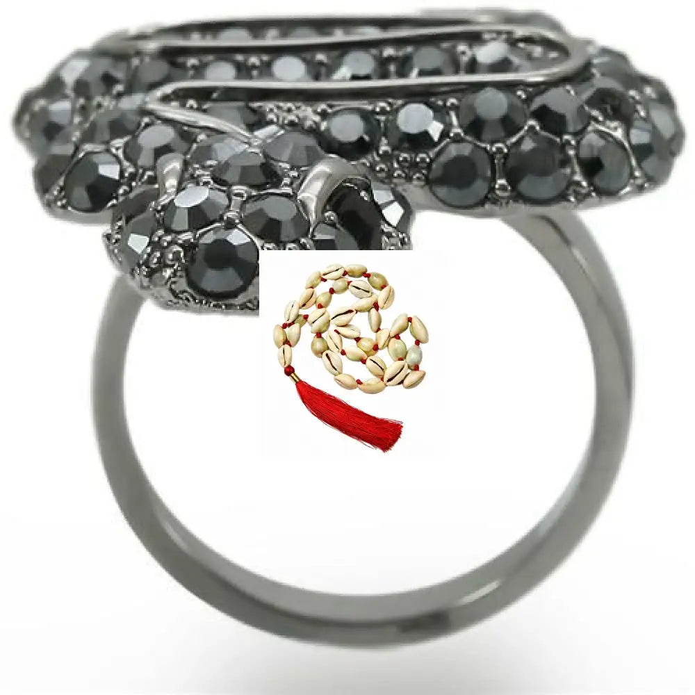 0W282 - Ruthenium Brass Ring with Top Grade Crystal in Jet