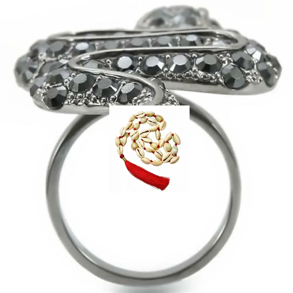 0W282 - Ruthenium Brass Ring with Top Grade Crystal in Jet