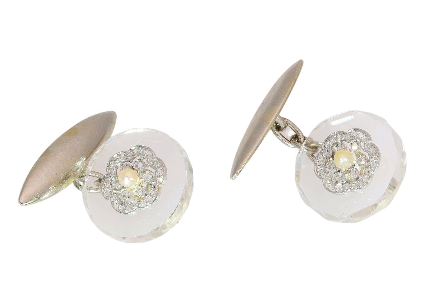Art Deco Rock Crystal and Rose Cut Diamond Cufflinks, circa 1920