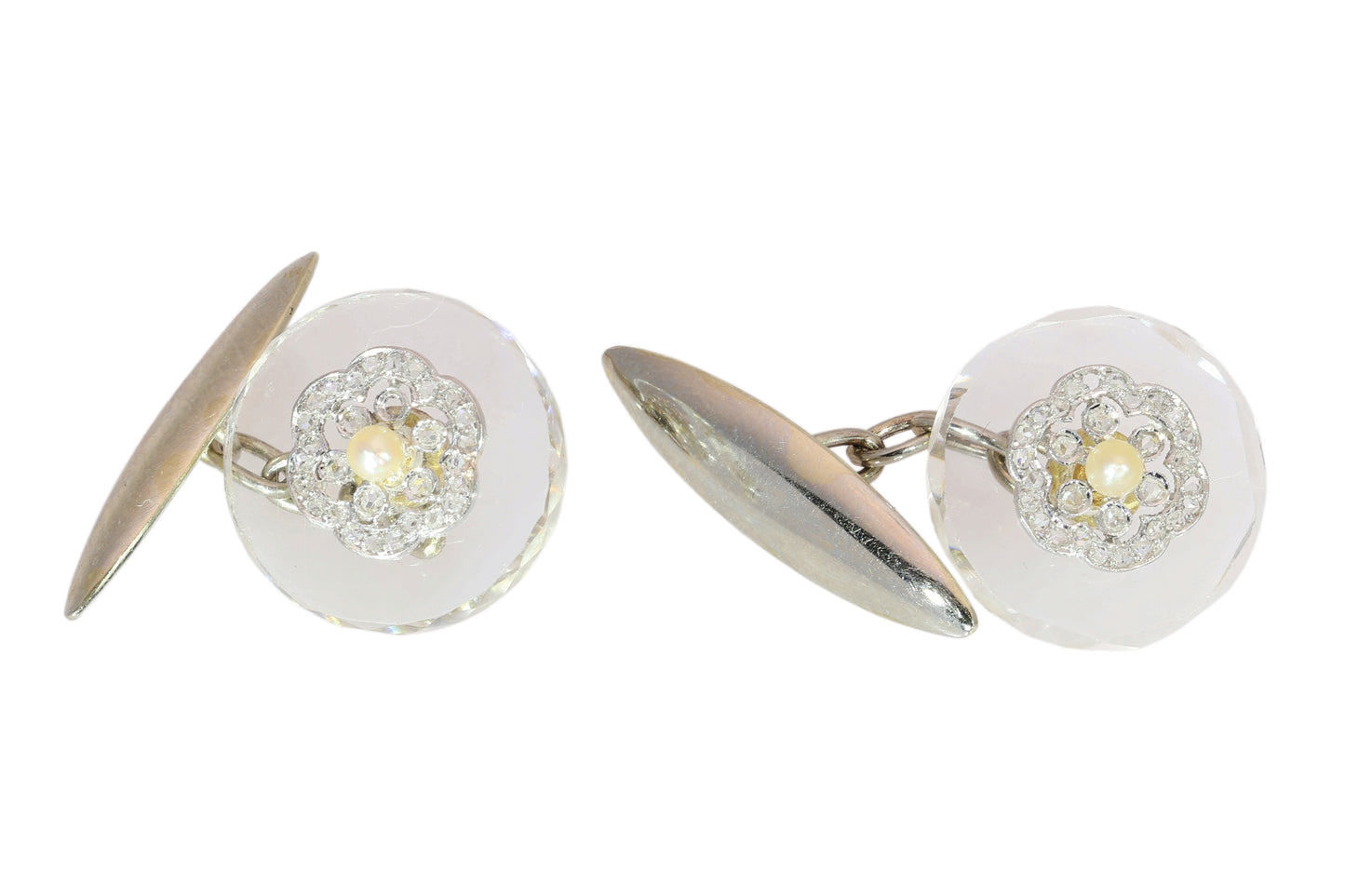 Art Deco Rock Crystal and Rose Cut Diamond Cufflinks, circa 1920