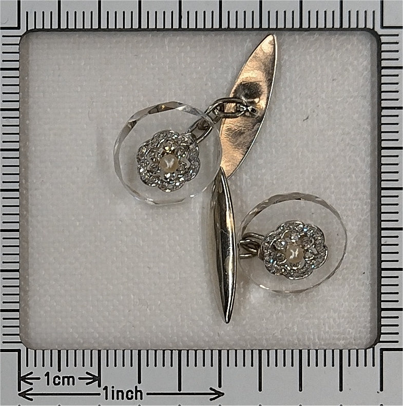 Art Deco Rock Crystal and Rose Cut Diamond Cufflinks, circa 1920