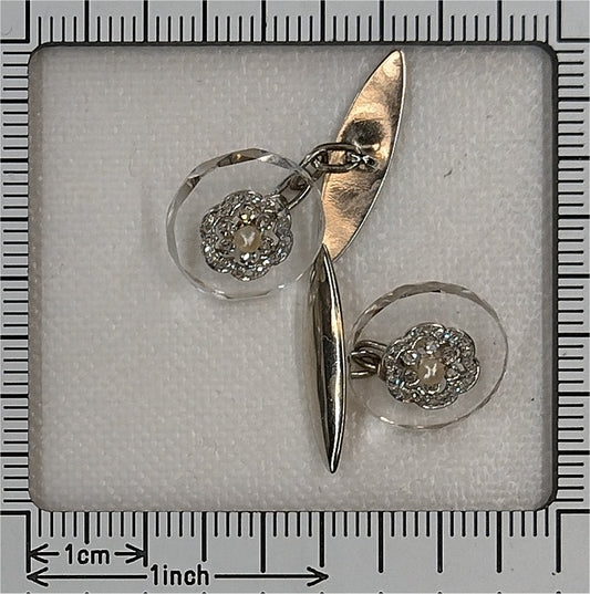Art Deco Rock Crystal and Rose Cut Diamond Cufflinks, circa 1920