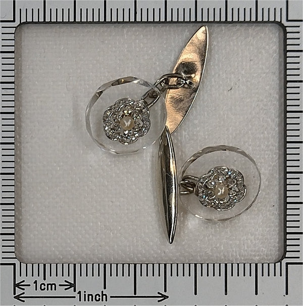Art Deco Rock Crystal and Rose Cut Diamond Cufflinks, circa 1920