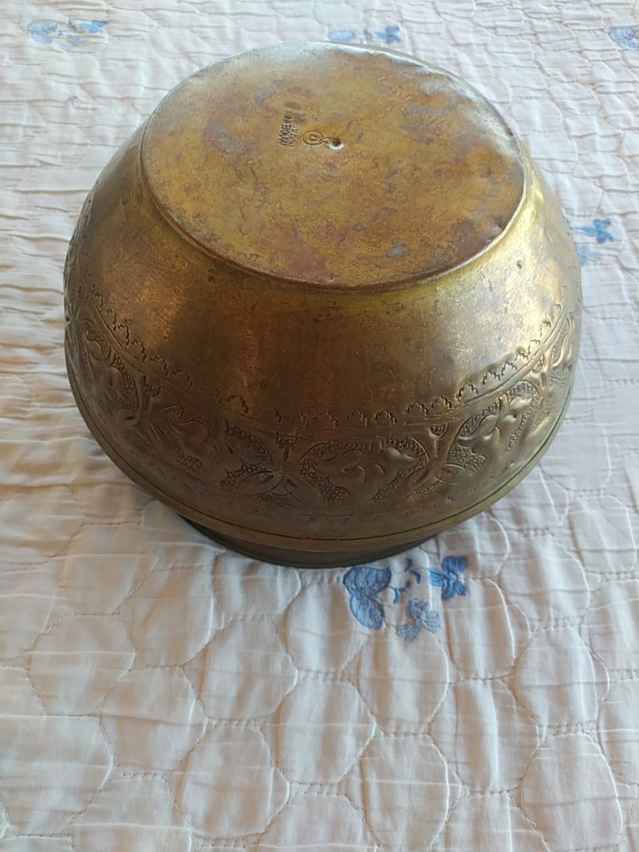 Antique Copper Bowl With Stand Handcraft Decor Holly Land Jerusalem