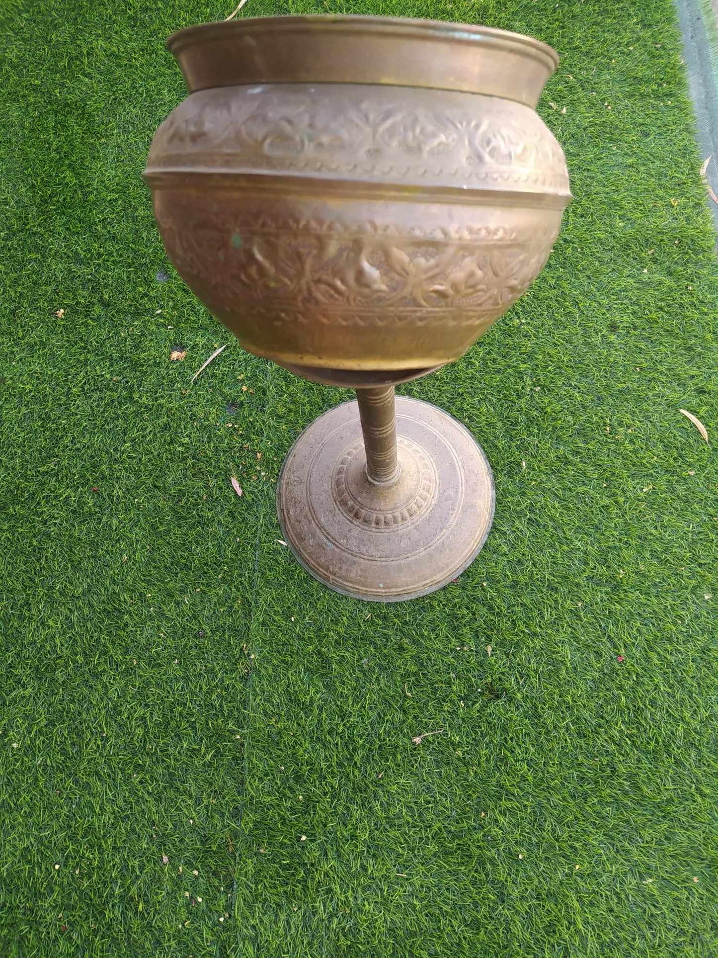 Antique Copper Bowl With Stand Handcraft Decor Holly Land Jerusalem