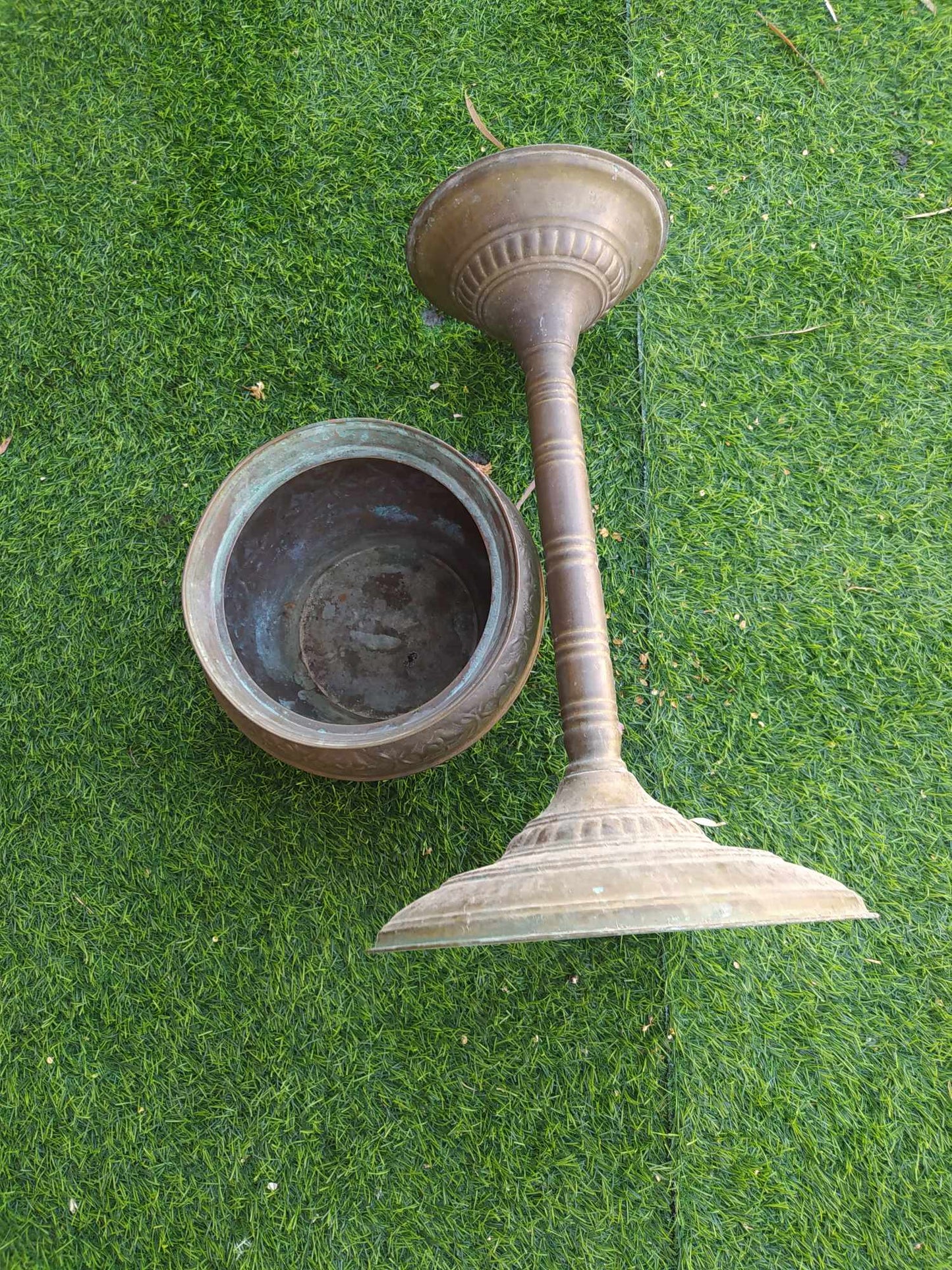 Antique Copper Bowl With Stand Handcraft Decor Holly Land Jerusalem