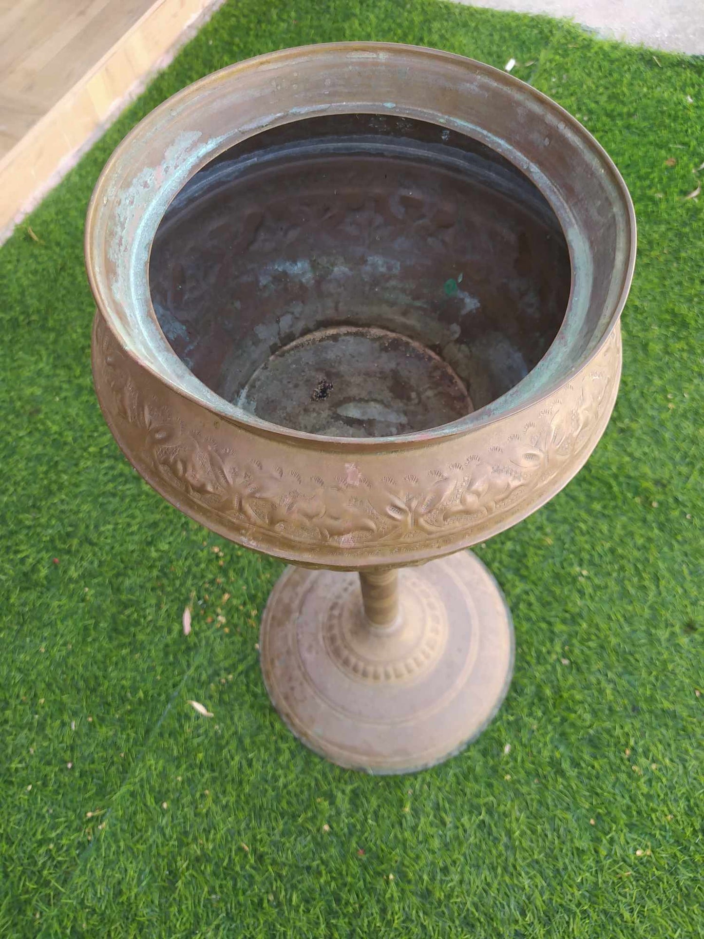Antique Copper Bowl With Stand Handcraft Decor Holly Land Jerusalem