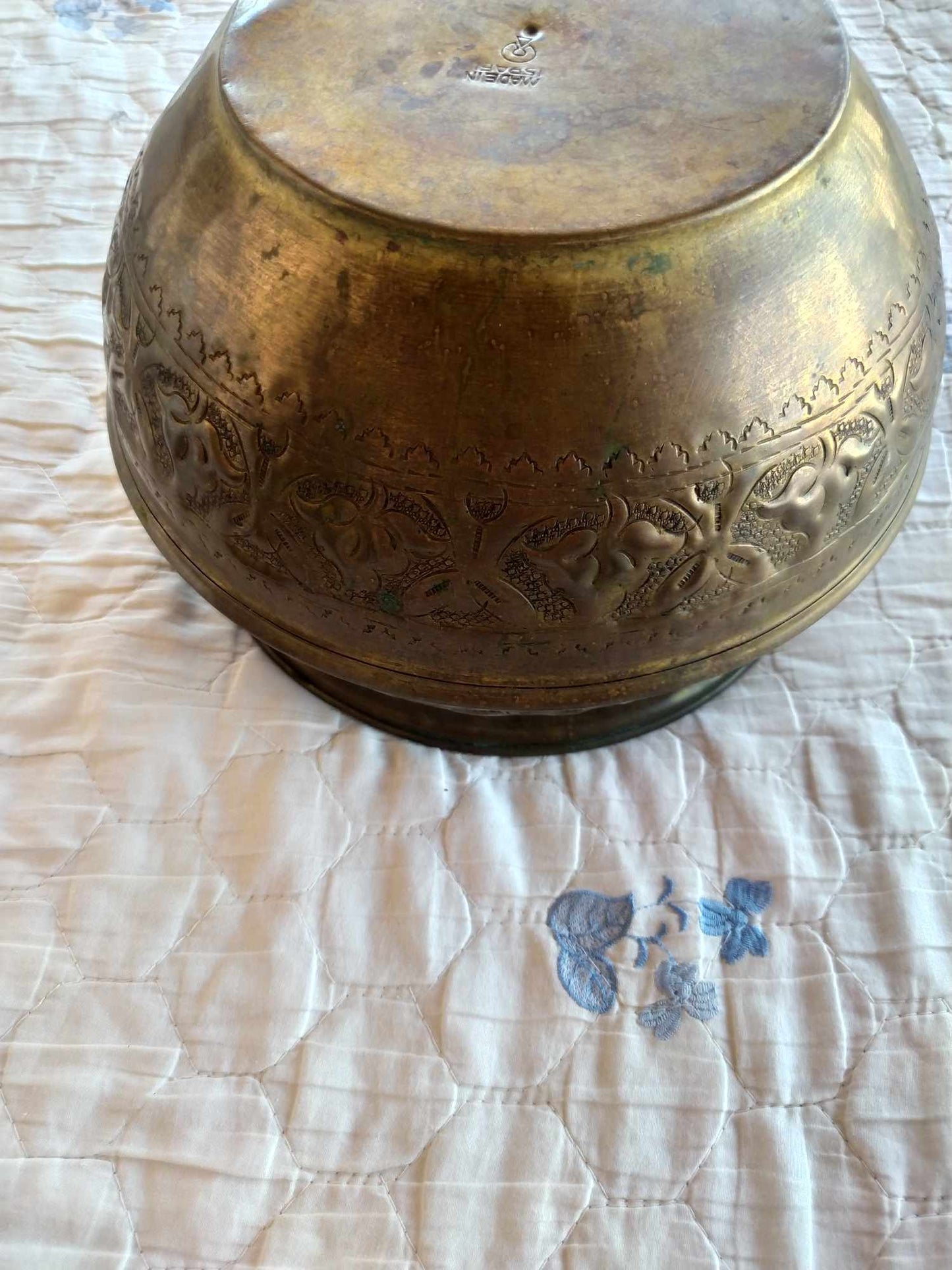 Antique Copper Bowl With Stand Handcraft Decor Holly Land Jerusalem