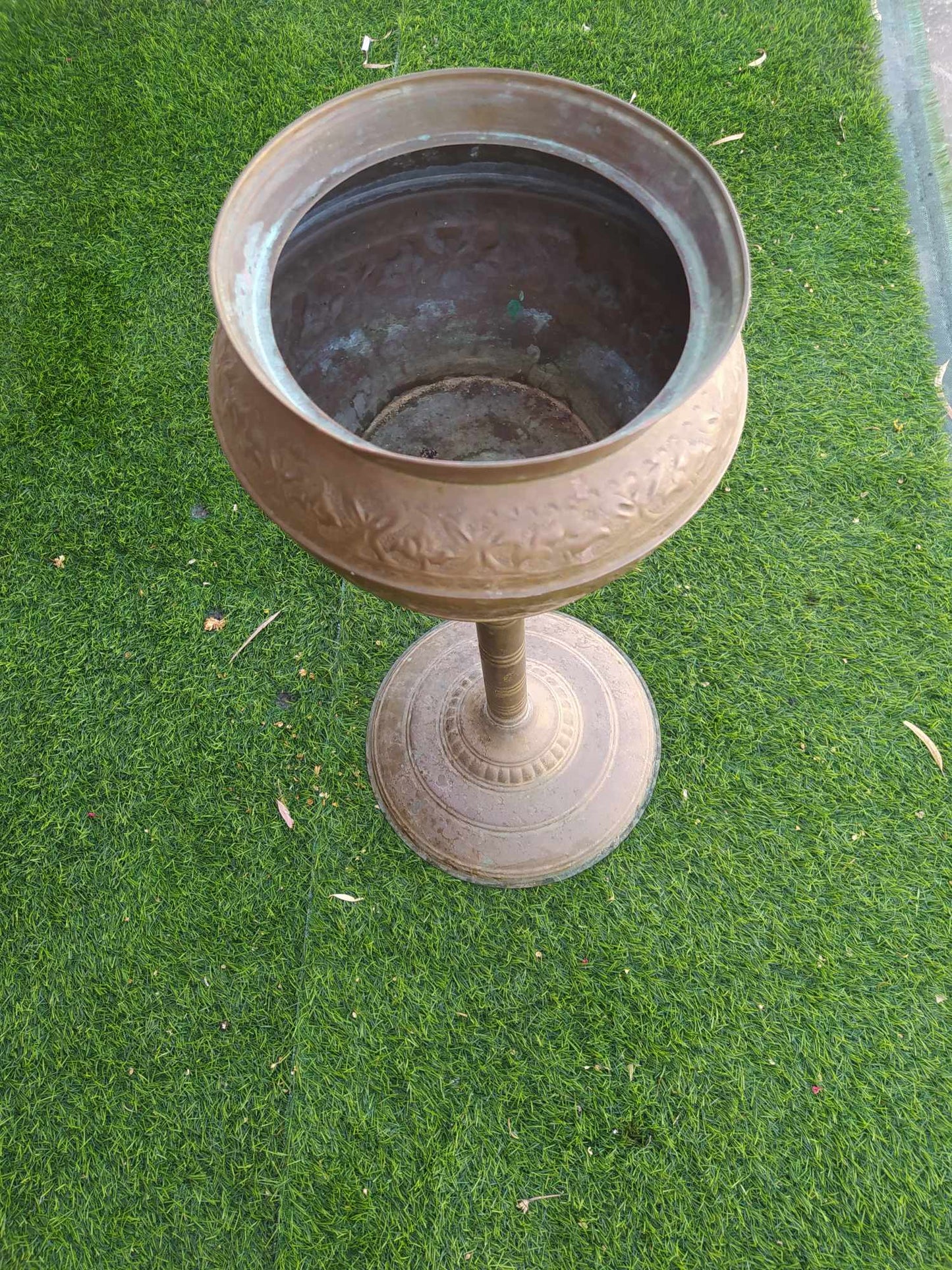 Antique Copper Bowl With Stand Handcraft Decor Holly Land Jerusalem