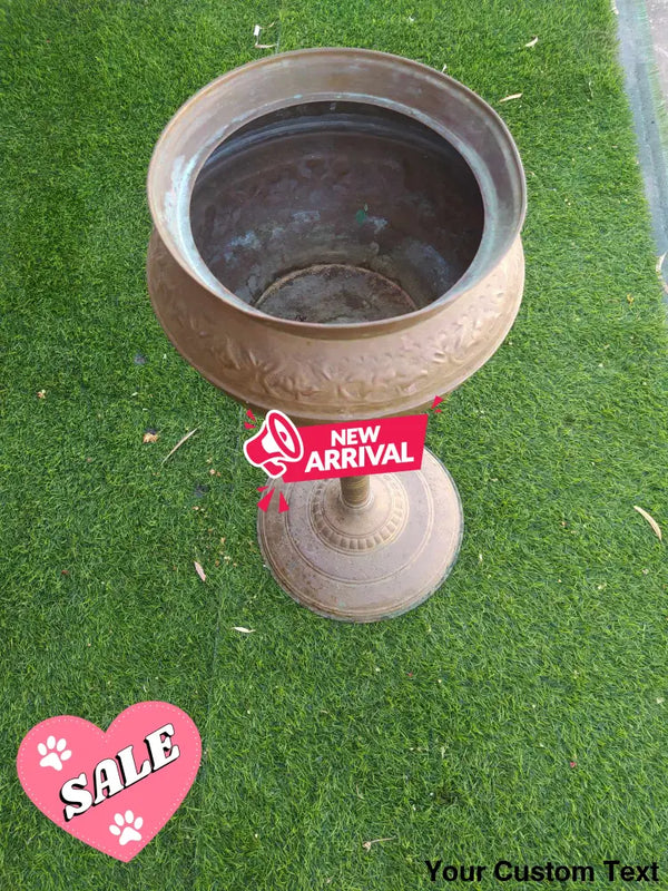 Antique Copper Bowl With Stand Handcraft Decor Holly Land Jerusalem