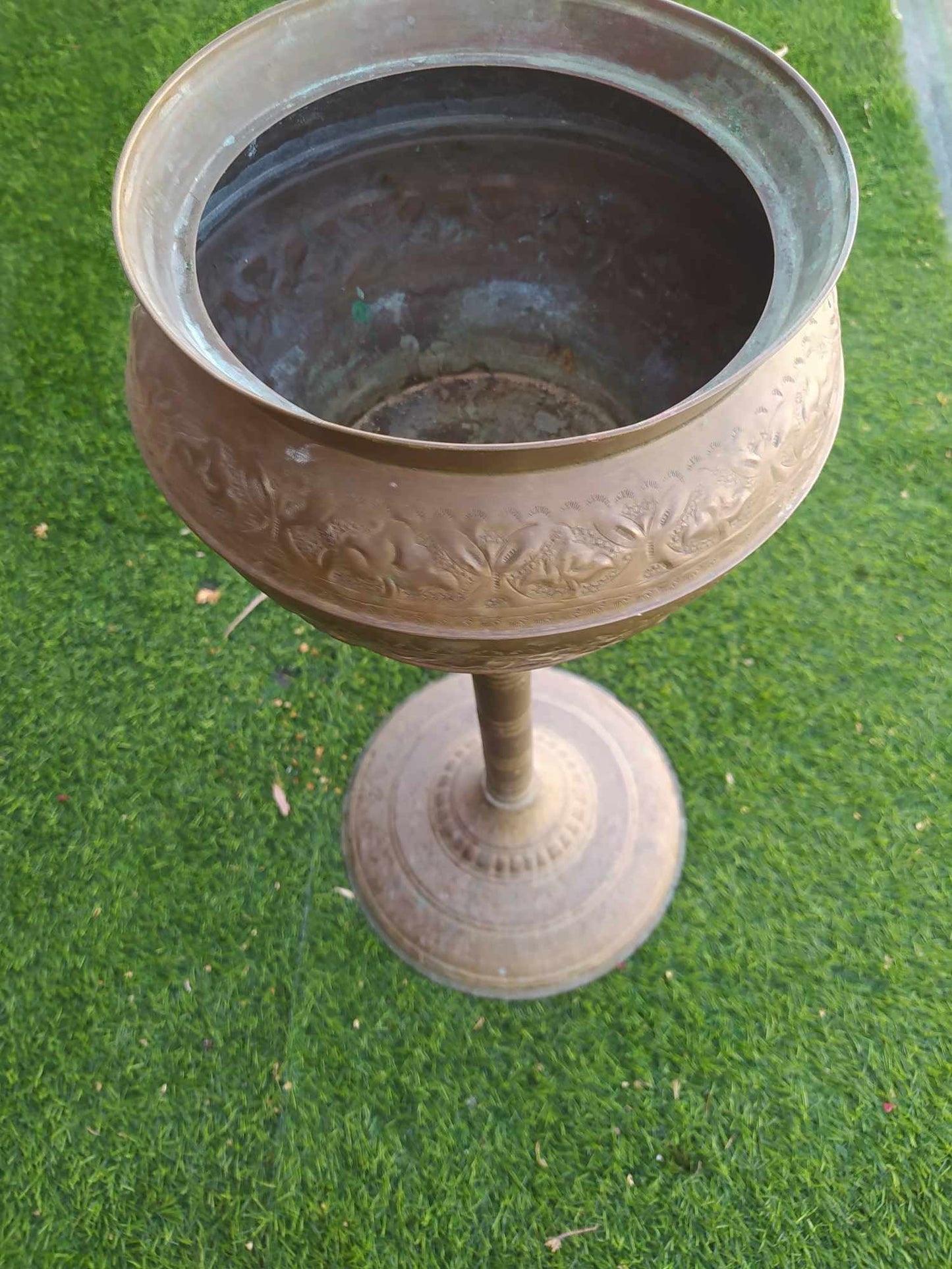 Antique Copper Bowl With Stand Handcraft Decor Holly Land Jerusalem
