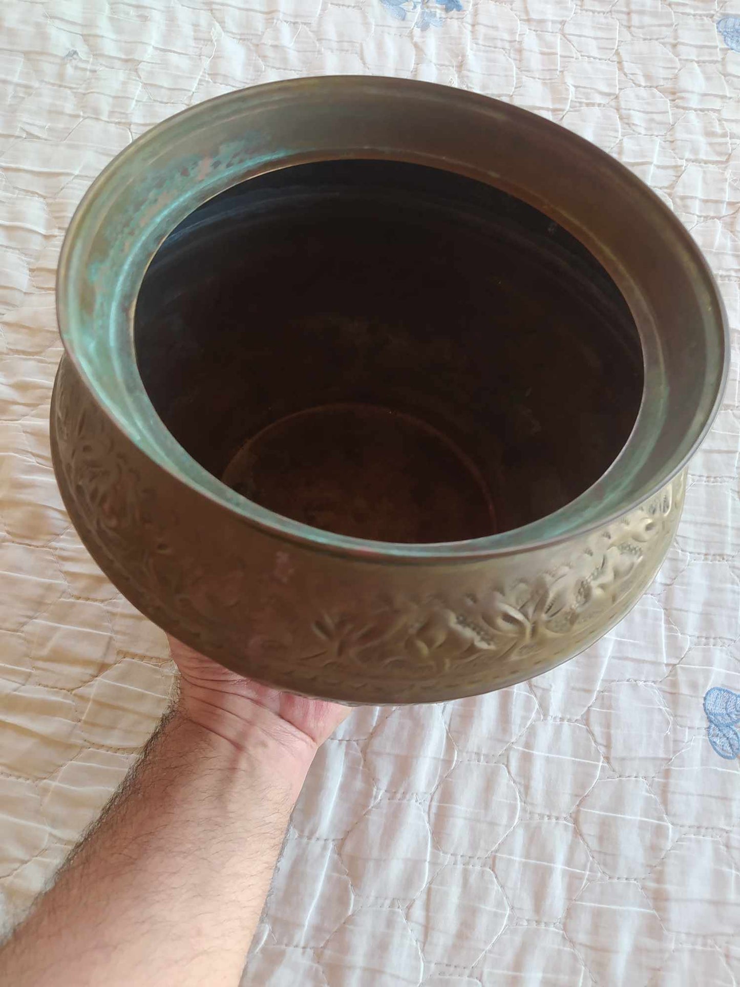 Antique Copper Bowl With Stand Handcraft Decor Holly Land Jerusalem