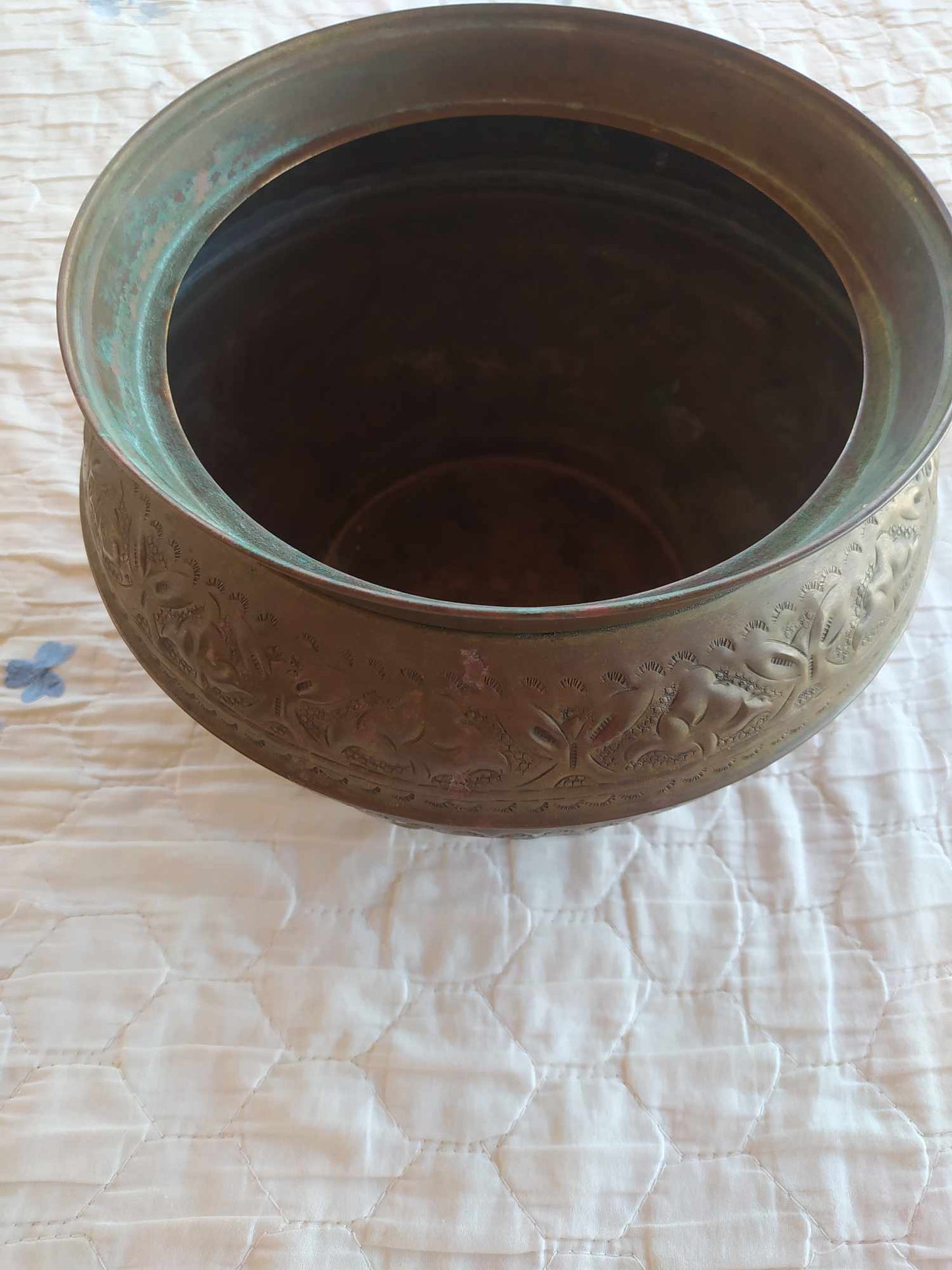 Antique Copper Bowl With Stand Handcraft Decor Holly Land Jerusalem