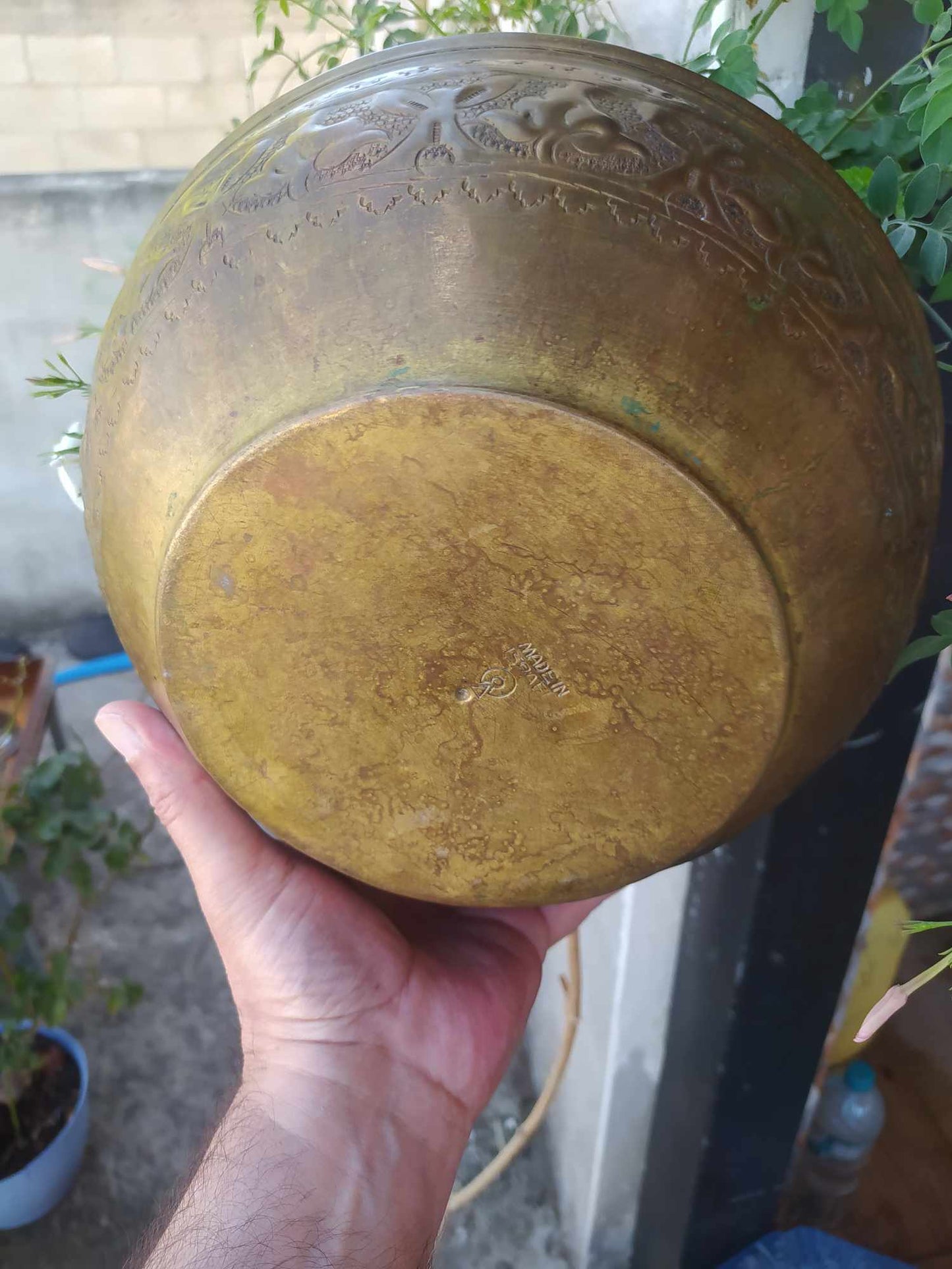 Antique Copper Bowl With Stand Handcraft Decor Holly Land Jerusalem