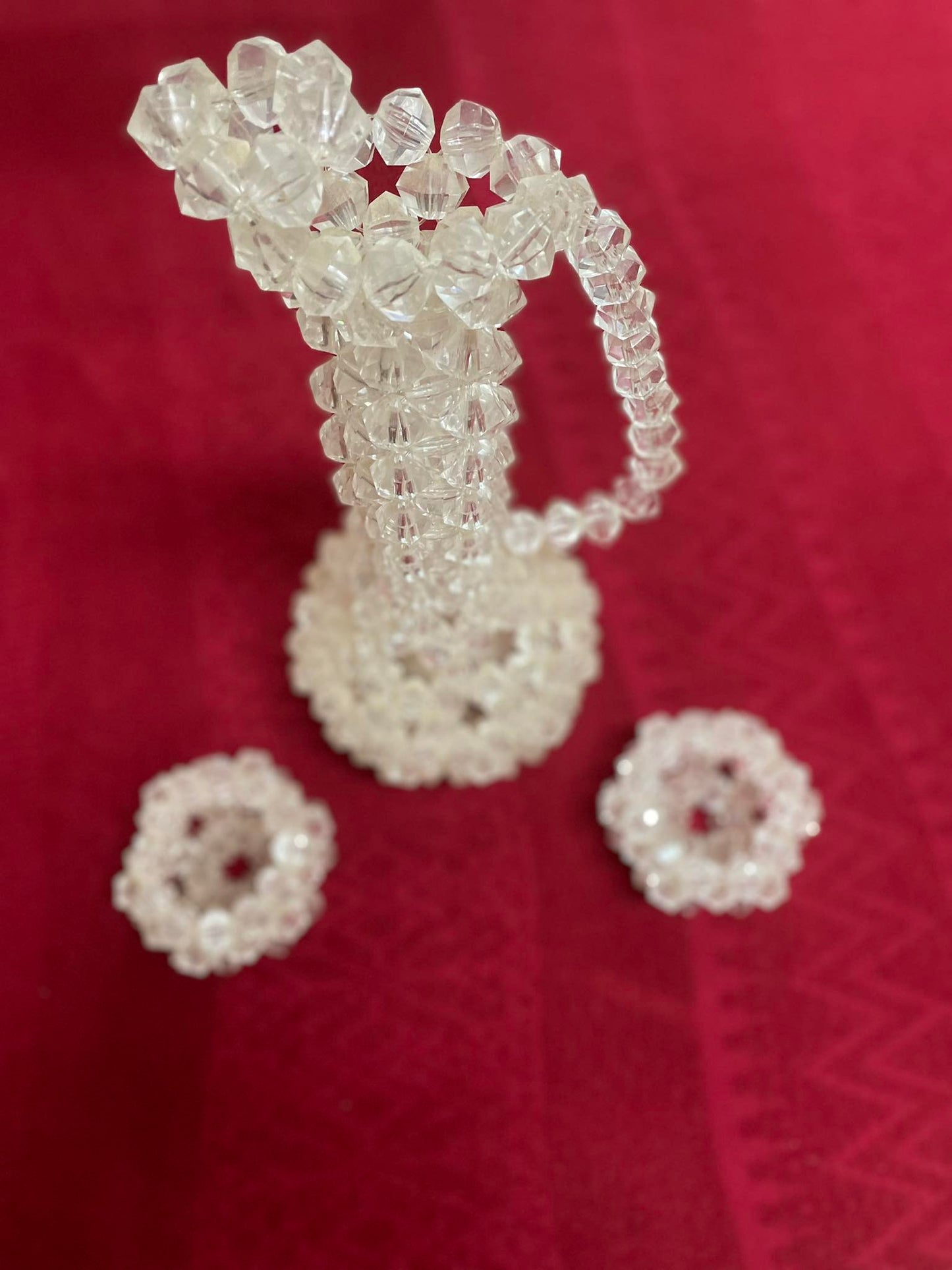 Handmade Plastic Beads Figurine Arab Coffee Dallah Tow Cups Decor White Color
